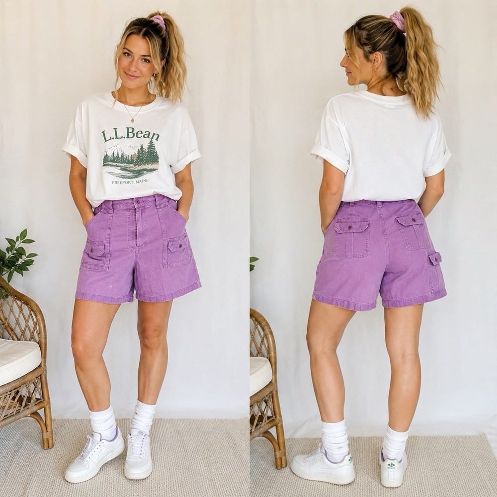 Vintage 90s L.L.Bean Women's Purple Painter Cargo Utility Shorts 16/18